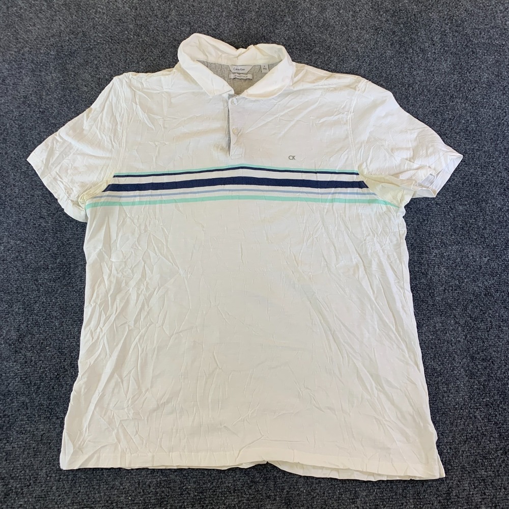 Calvin Klein Liquid Touch Polo Shirt Mens XL White Striped Resort Tennis Sports